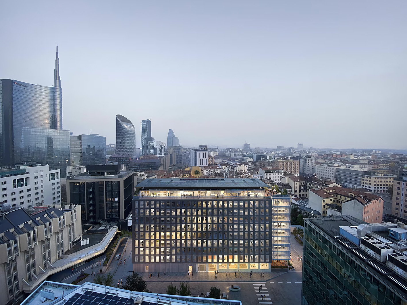 Edificio TOQ13 a Porta Garibaldi Milano con sopraelevazione in acciaio, progetto Gelmini